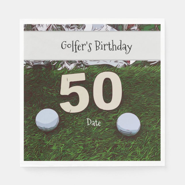 Golf 50th Golfer's Birthday with balls on green Napkin (Front)
