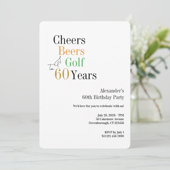 Golf 60th Birthday Cheers Beers Minimal Invitation (Standing Front)