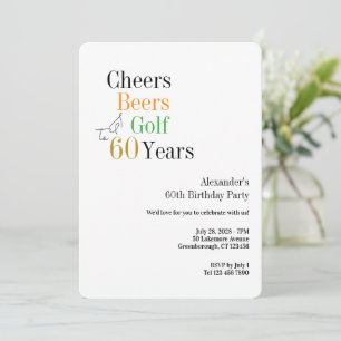 Golf 60th Birthday Cheers Beers Minimal Invitation