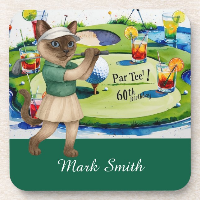 Golf 60th Birthday for Golfer with ball and tee Coaster (Front)
