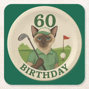 Golf 60th Birthday for Golfer with ball and tee Square Paper Coaster