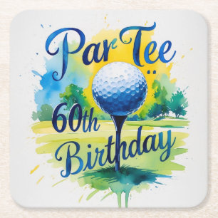 Golf 60th Birthday for Golfer with ball and tee Square Paper Coaster
