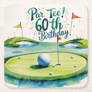 Golf 60th Birthday for Golfer with ball and tee Square Paper Coaster