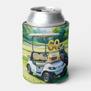 Golf 60th Birthday with golf cart on green Can Cooler