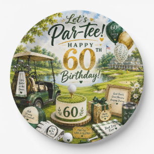 Golf 60th Birthday with golf cart on green Paper Plate