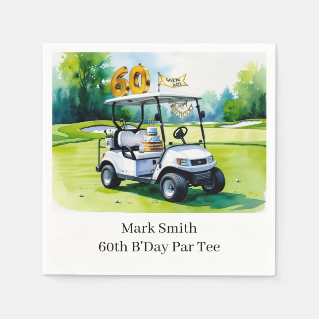 Golf 60th Birthday with Golf Cart on putting Green Napkin (Front)