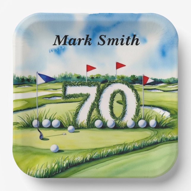 Golf 70th Birthday for golfer  Paper Plate (Front)