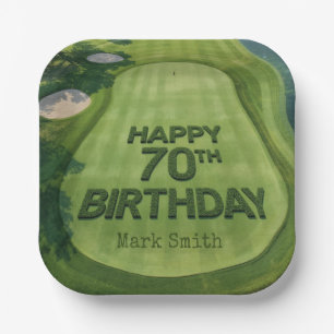 Golf 70th Birthday on Putting green for golfer  Paper Plate