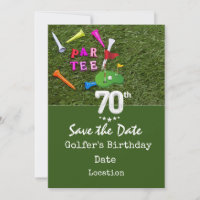 Golf 70th Birthday Party with golf ball tee cart 