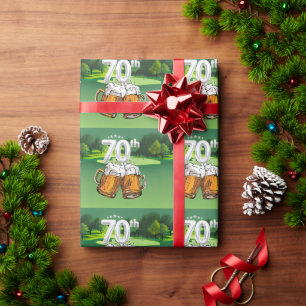 Golf 70th Birthday to golfer with beer Wrapping Paper