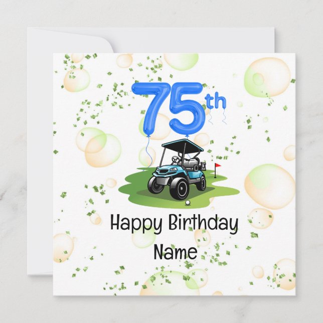 Golf 75th Birthday for golfer with golf cart Card (Front)
