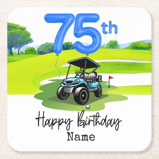 Golf 75th Birthday to Golfer  Square Paper Coaster (Front)