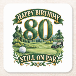 Golf 80th Birthday  Square Paper Coaster