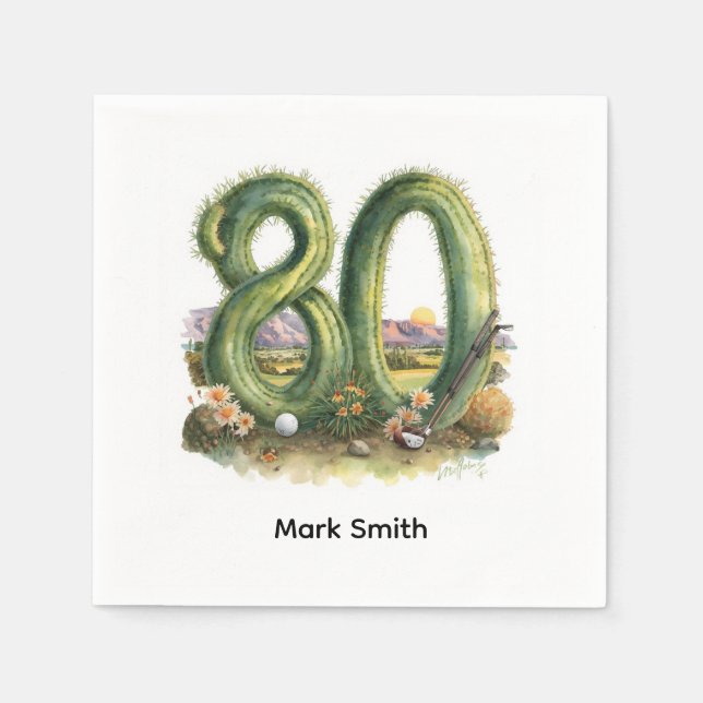 Golf 80th Birthday with golf ball  Arizona golfer Napkin (Front)