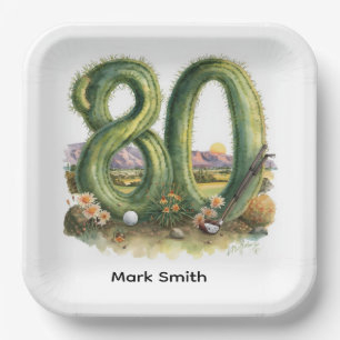 Golf 80th Birthday with golf ball  Arizona golfer Paper Plate