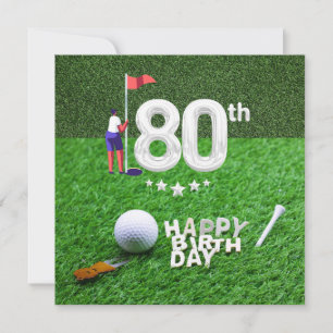Golf 80th Birthday with golf ball for golfer Card