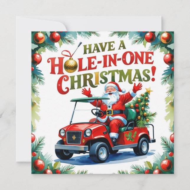 Golf  a Hole-in-One Christmas! with Santa claus Holiday Card (Front)