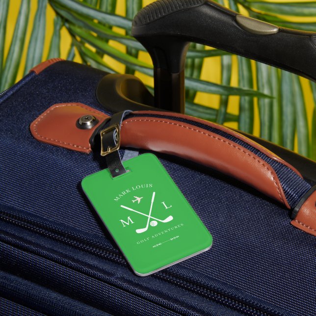 Golf Adventures | Golfer BagTag Green Luggage Tag (Front Insitu 1)