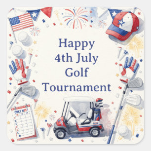 Golf American Themed Red White Blue Paper Plates Square Sticker