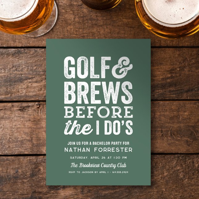 Golf and brews before I do's green bachelor party Invitation (Creator Uploaded)