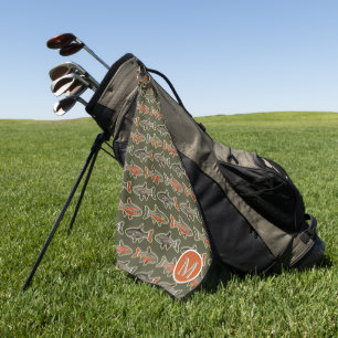 Golf and Fishing Brook Trout Orange Grey Green  Golf Towel