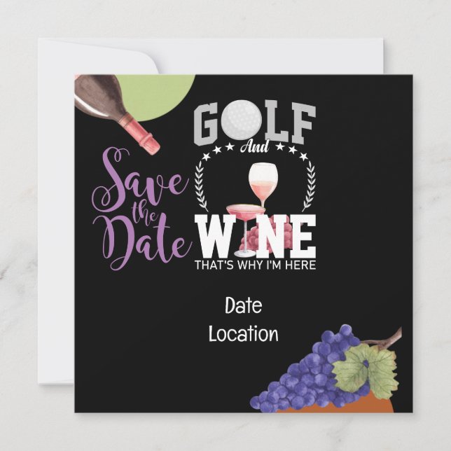 Golf and wine for golfer save the date invitation  (Front)