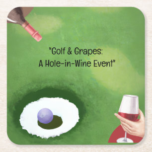Golf and wine  for golfer square paper coaster