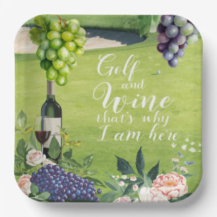 Golf and wine party for golfer paper plate