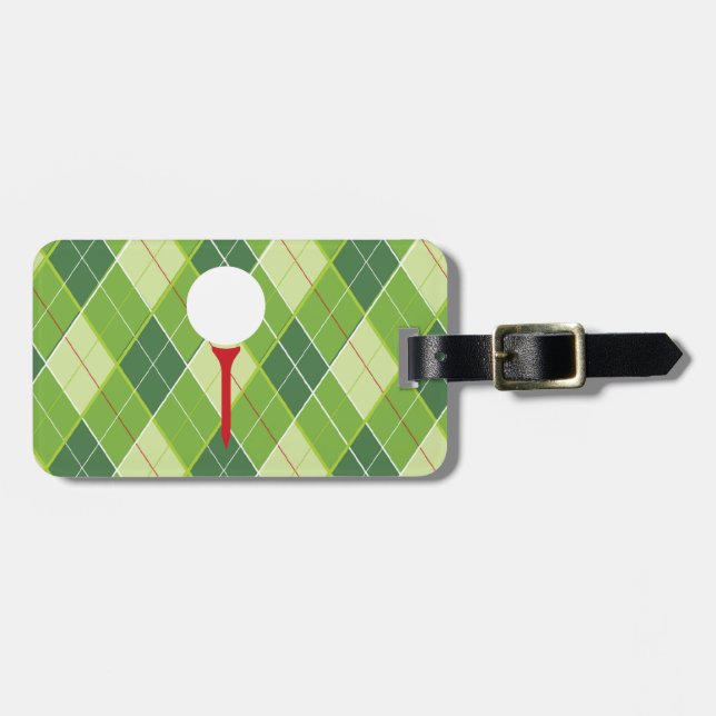 Golf Argyle pattern tee & golf ball luggage tag (Front Horizontal)