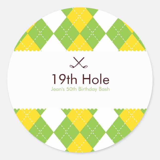 Golf Argyle Preppy Gift Label Sticker (Front)