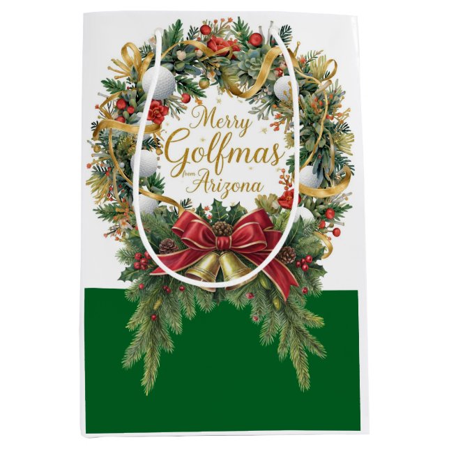 Golf Arizona Christmas Wreath for Golfer Medium Gift Bag (Front)