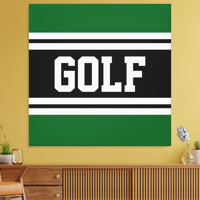 GOLF Athletic Fun Green Black White Racing Stripes Canvas Print (Insitu(LivingRoom))
