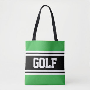 GOLF Athletic Green Black White Racing Stripes Tote Bag