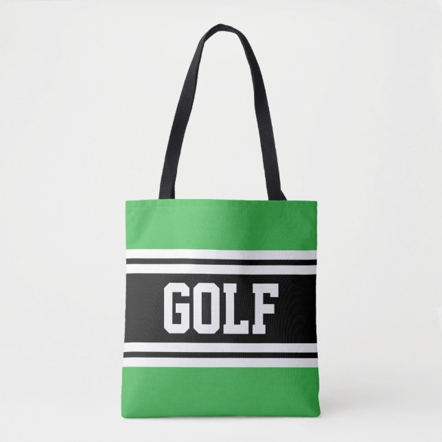 GOLF Athletic Green Black White Racing Stripes Tote Bag (Front)