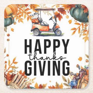 Golf Autumn themed golf course for golfer  Square Paper Coaster