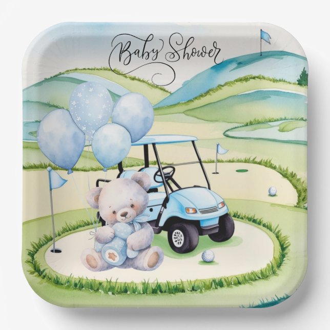 Golf Baby Boy Blue Themed  Paper Plate (Front)