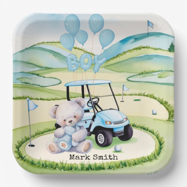 Golf Baby Boy Blue Themed  Paper Plate (Front)