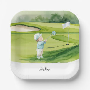 Golf Baby Boy golfing in golf course Paper Plate