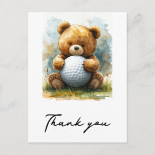 Golf Baby Boy Teddy bear holding golf ball  Postcard