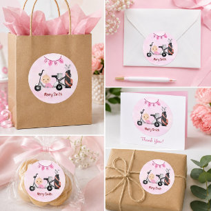 Golf Baby Girl for Baby Shower on pink Classic Round Sticker