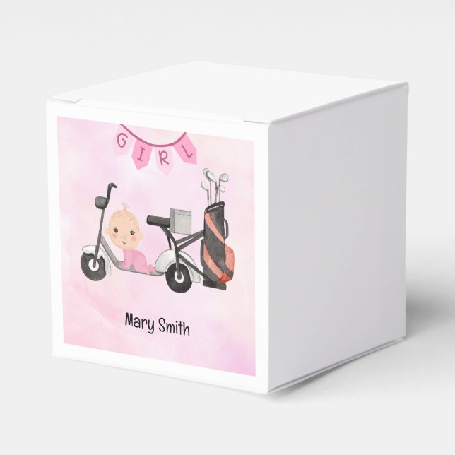 Golf Baby Girl for Baby Shower on pink Favor Box (Front Side)