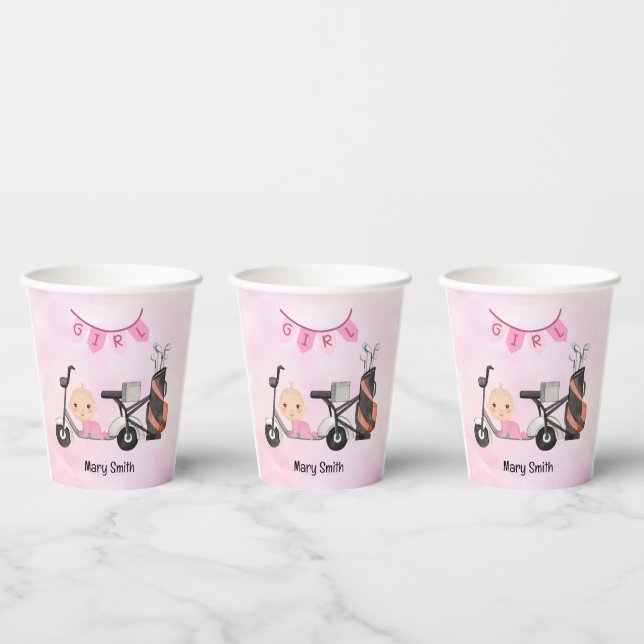 Golf Baby Girl for Baby Shower on pink Paper Cups (Multi)