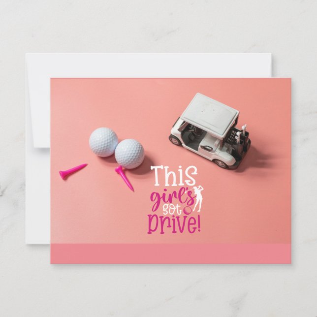Golf baby girl got drive on pink background invitation (Front)