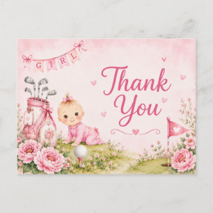 Golf Baby Girl Thank You Card   Pink Little Golfer