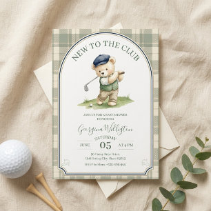 Golf Baby Shower, New to the Club Teddy Bear Invitation