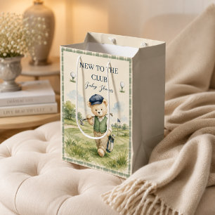 Golf Baby Shower New to the Club Teddy Bear Medium Gift Bag