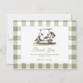 Golf Baby Shower Sage Green Gingham Baby Shower Thank You Card