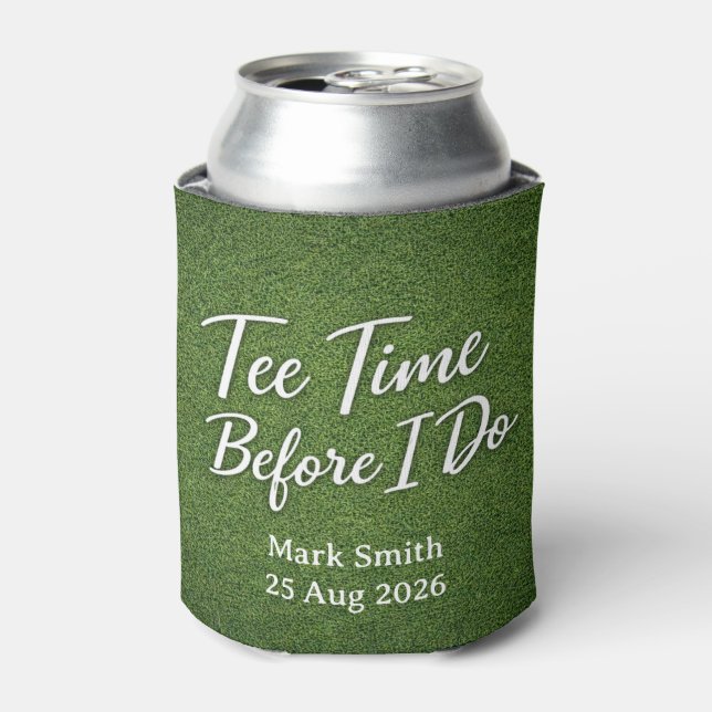 Golf Bachelor Par-Tee Golf Theme Invite | Tee Time Can Cooler (Can Front)