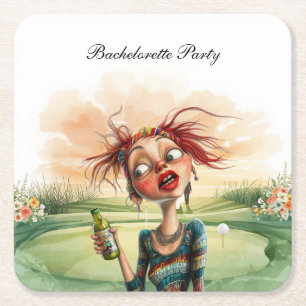 Golf Bachelorette Party for Woman golfer Square Paper Coaster