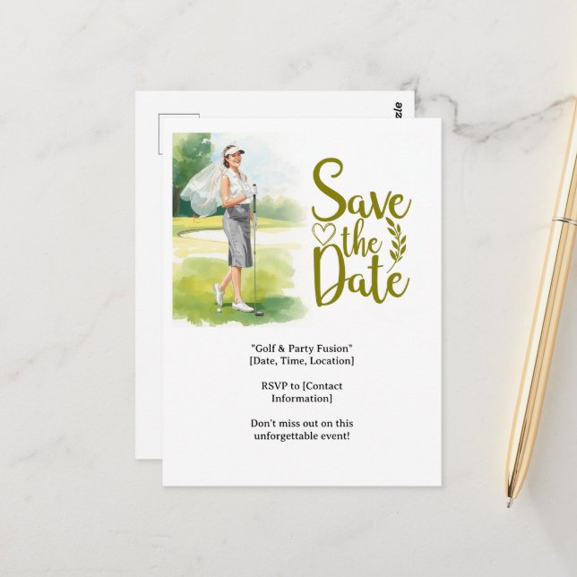 Golf  Bachelorette woman golfer is golfing Postcard (Front/Back In Situ)